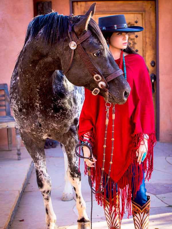 Cashmere Fringe Poncho - Cranberry