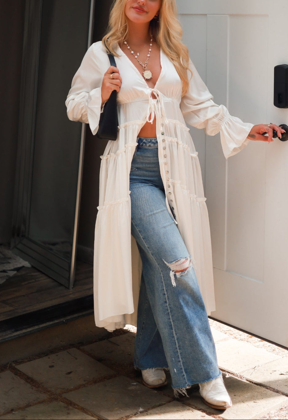 Folklore Duster Dress - White