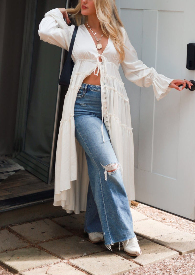 Folklore Duster Dress - White