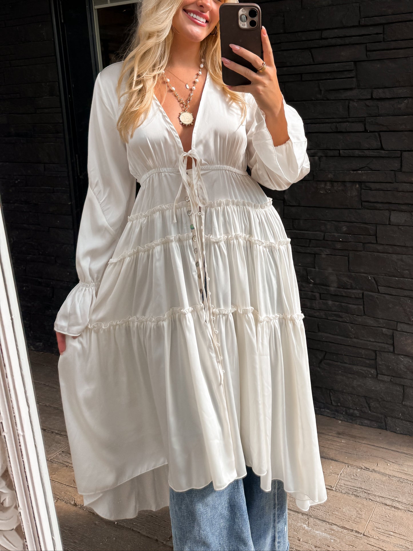 Folklore Duster Dress - White