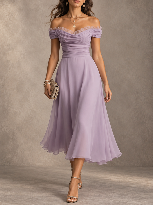 Lavender Off Shoulder Midi Dress
