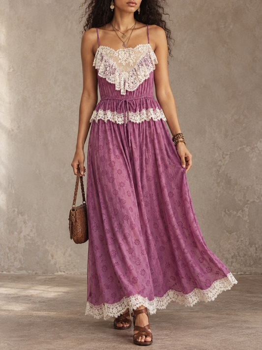 Purple Lace Trim Cami Maxi Dress