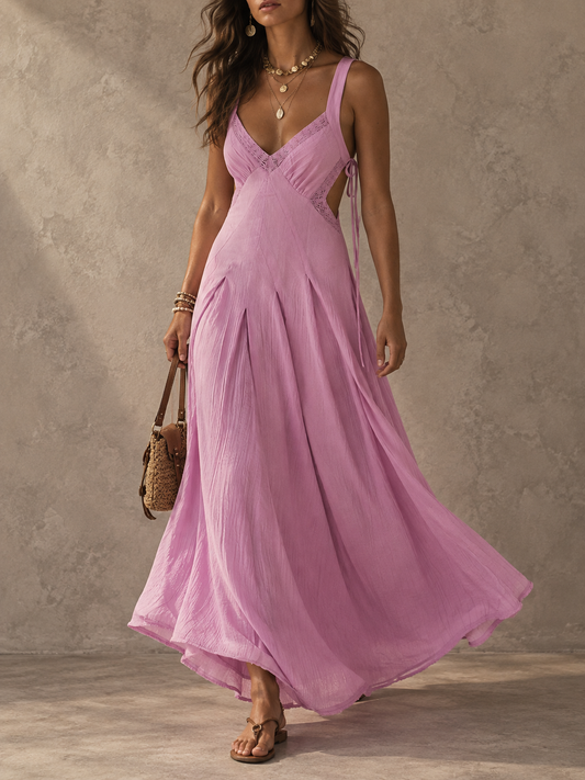 Pink Lace Trim Sleeveless Maxi Dress
