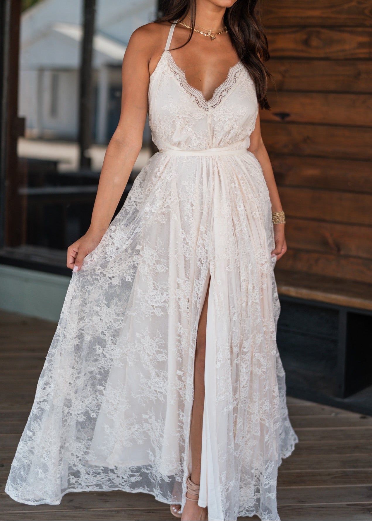 Celestial Multi-Wrap Lace Maxi Dress (Cream)