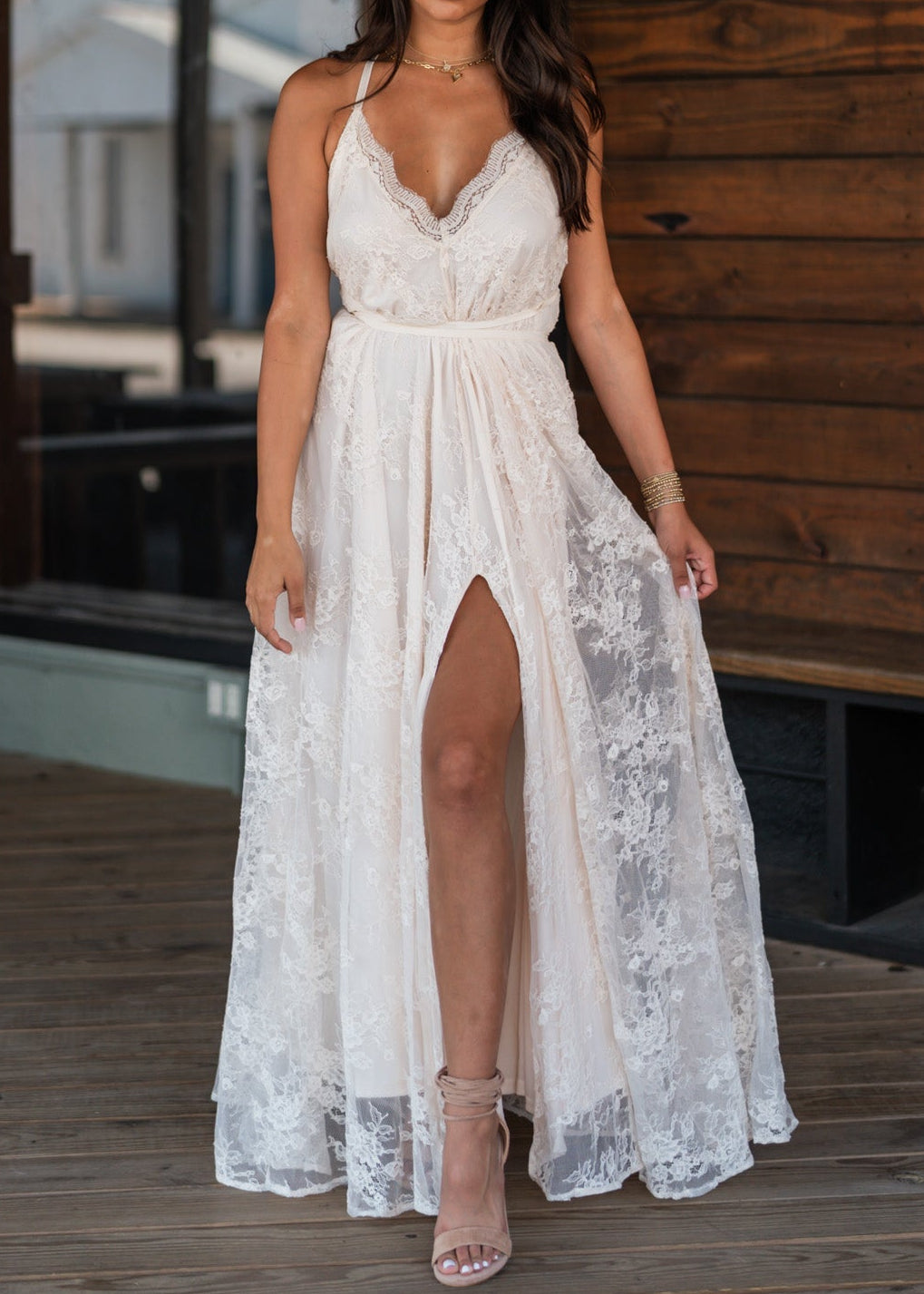 Celestial Multi-Wrap Lace Maxi Dress (Cream)