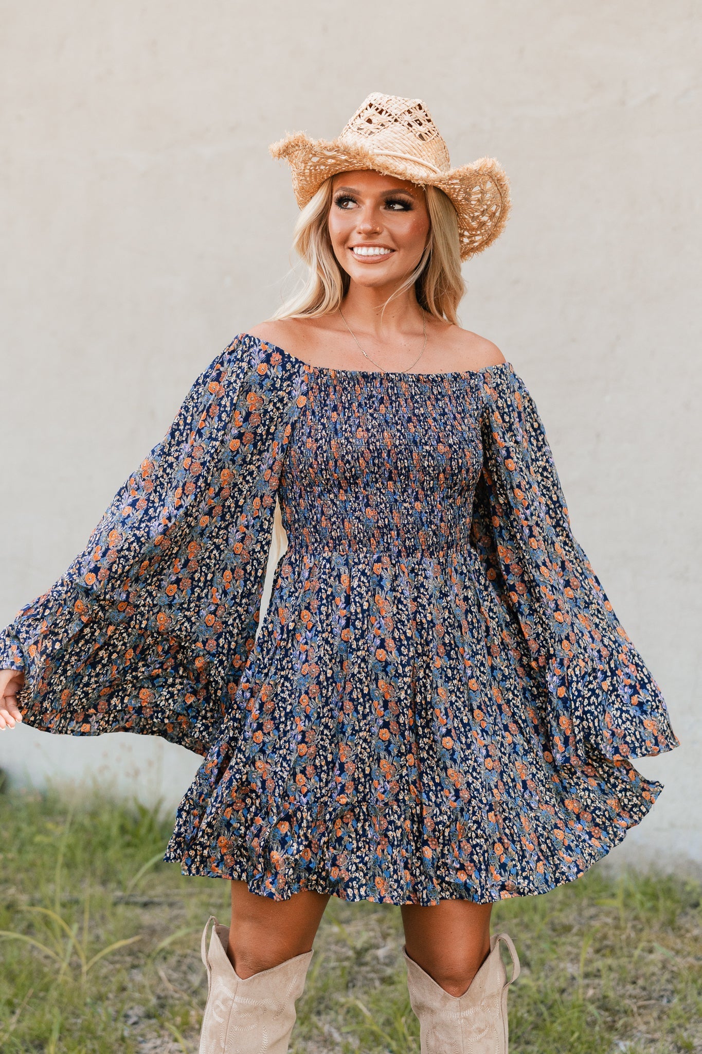 She's A Catch Bell Sleeve Mini Dress