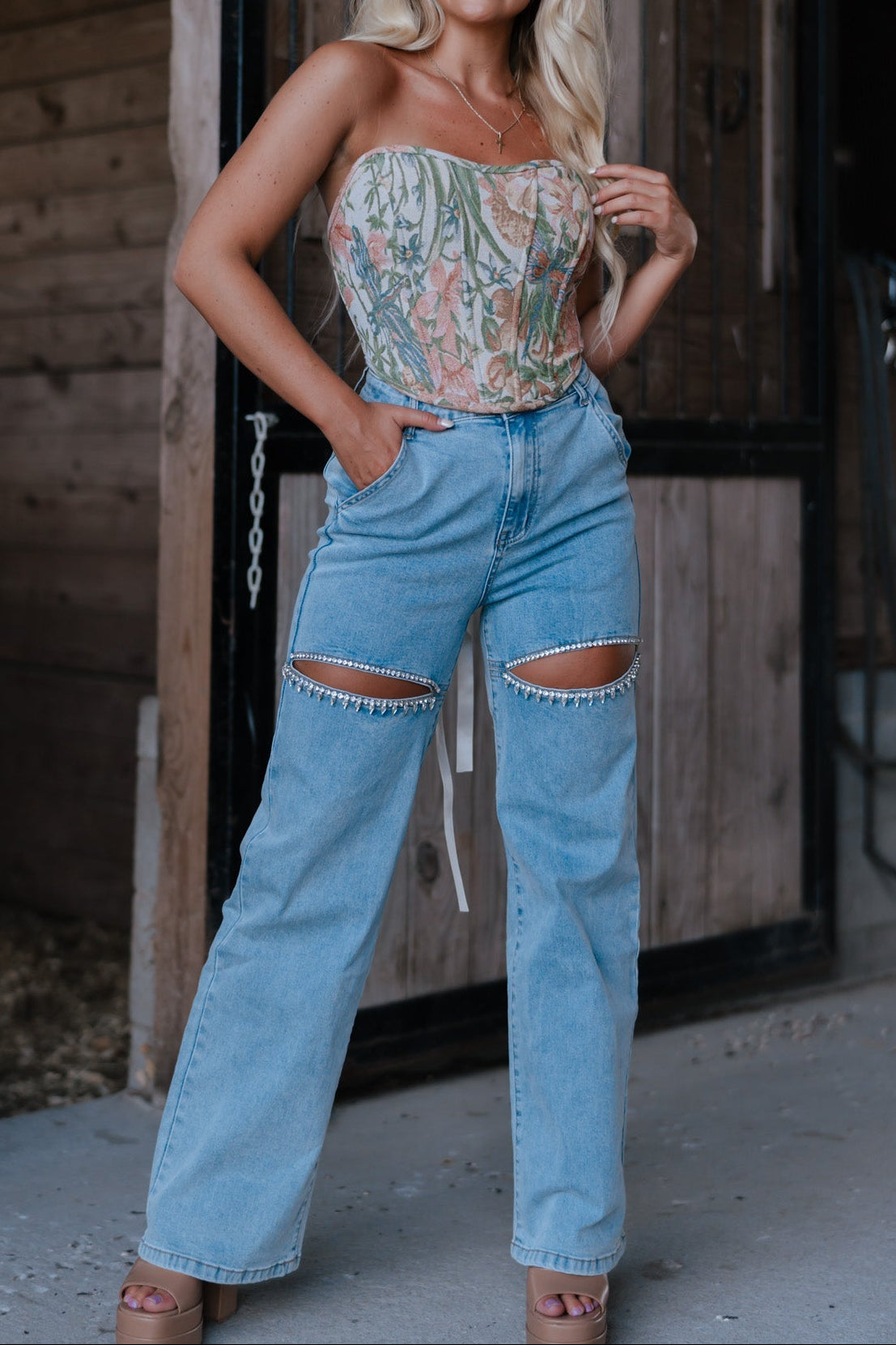 Washed Up Rhinestone Jeans (Denim)