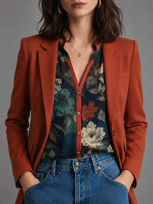 Terracotta Tailored Blazer with Gold Button Detail