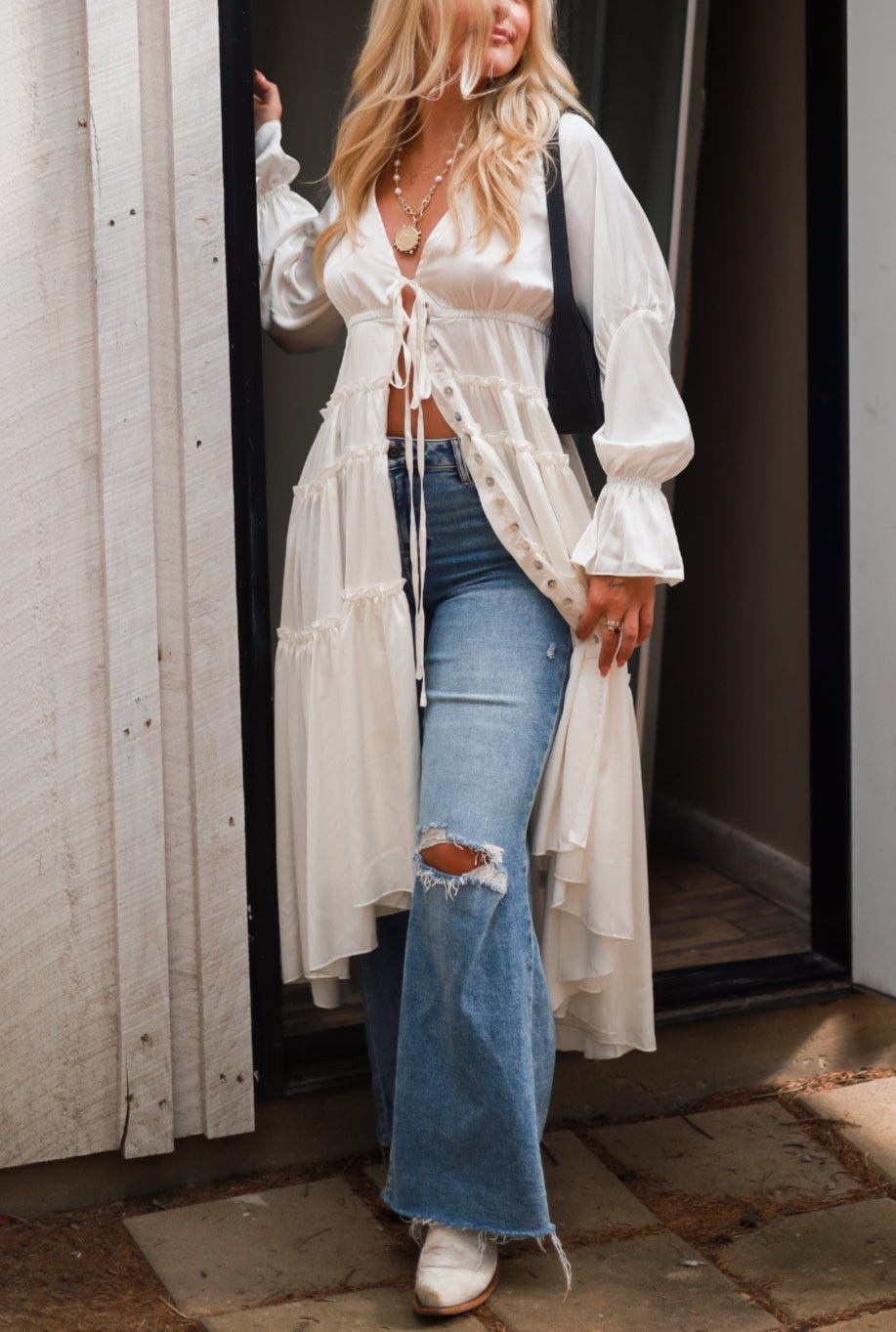 Folklore Duster Dress - White