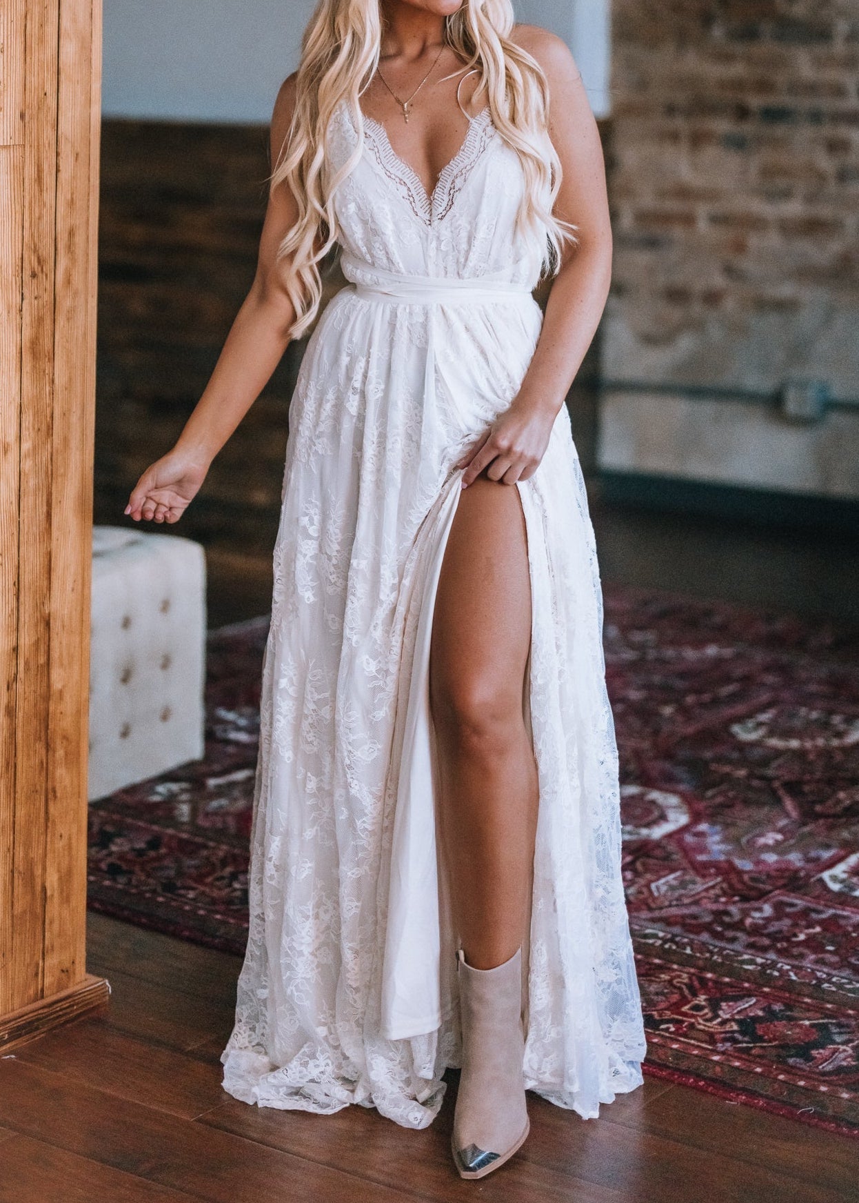 Celestial Multi-Wrap Lace Maxi Dress (Cream)