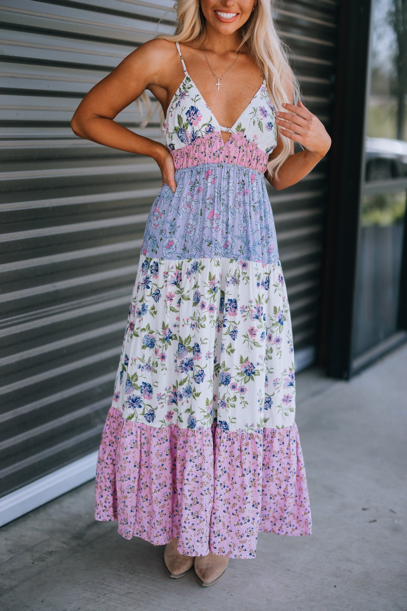 Priscilla Patchwork Floral Maxi Dress