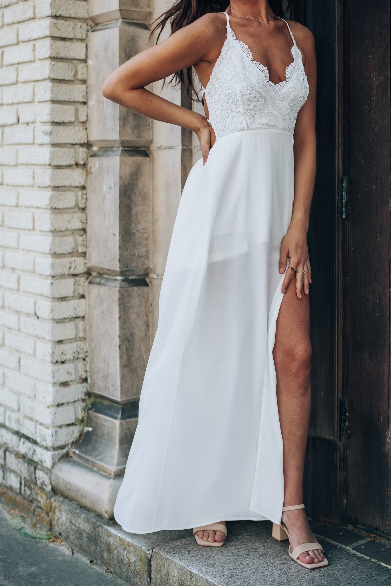 Rome Lace Maxi Dress (White)