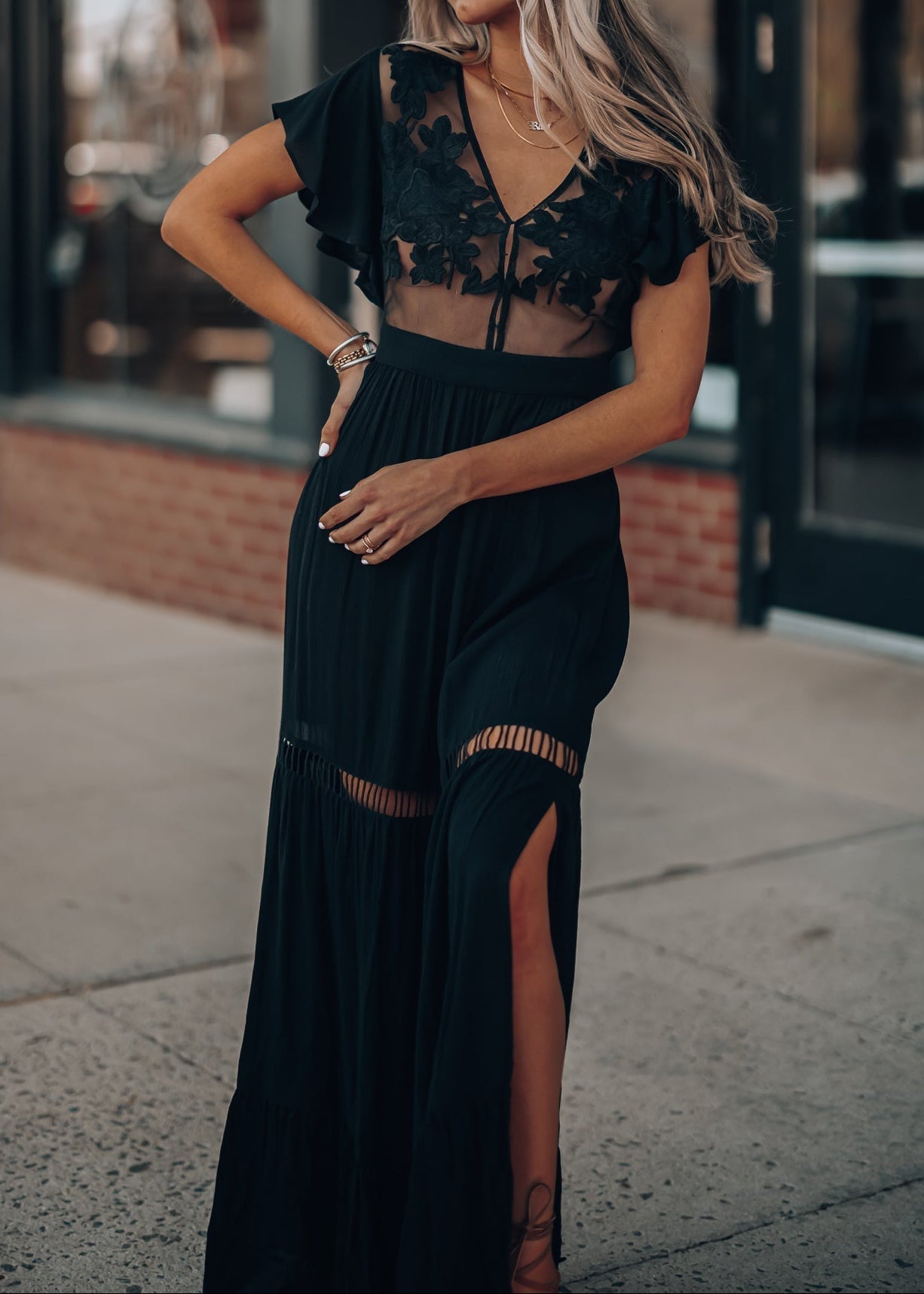 Skylar Embroidered Maxi Dress (Black)