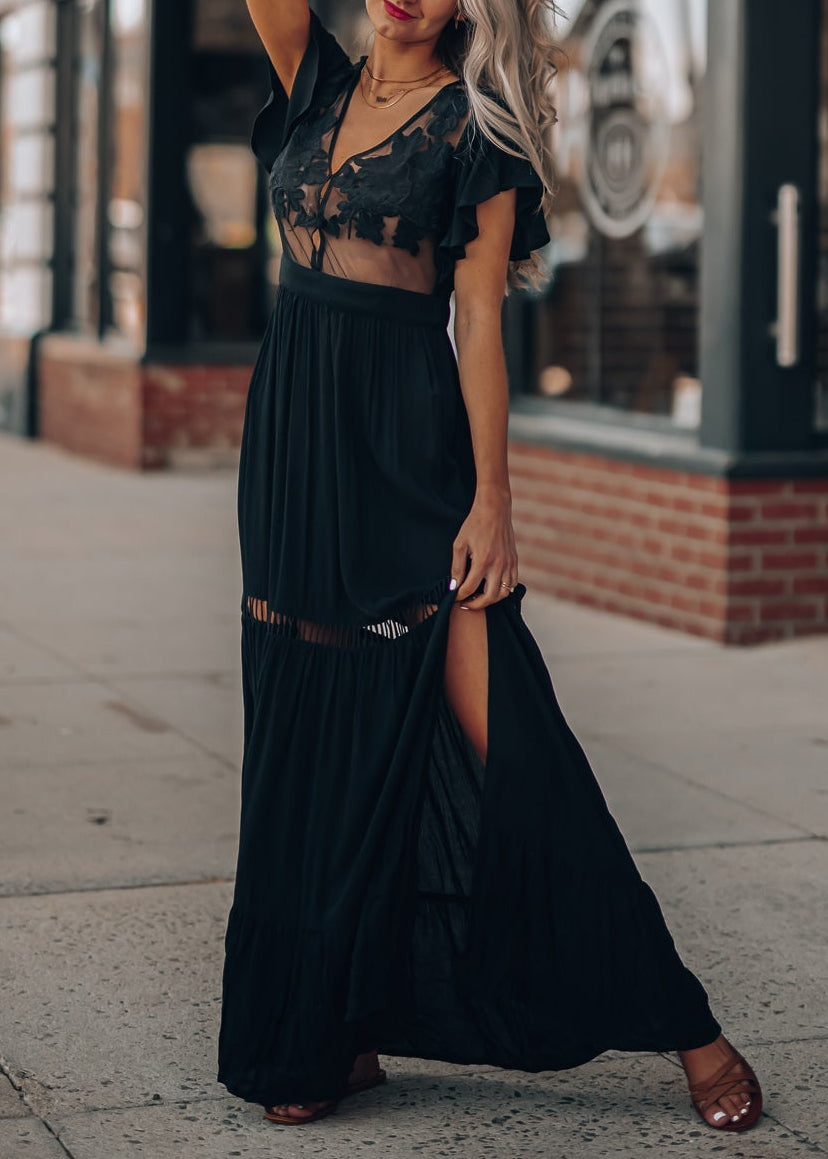 Skylar Embroidered Maxi Dress (Black)