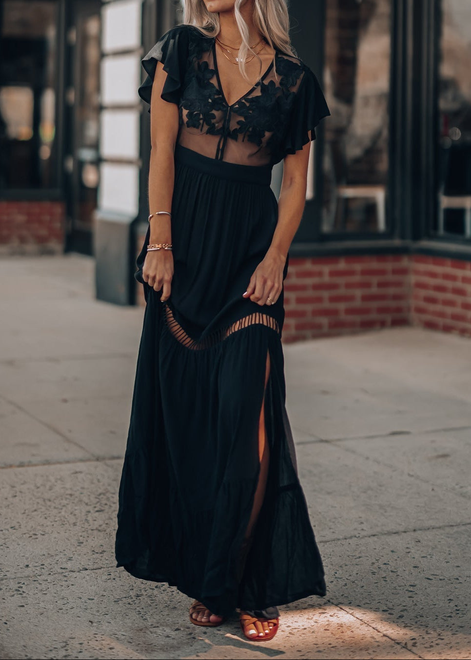 Skylar Embroidered Maxi Dress (Black)
