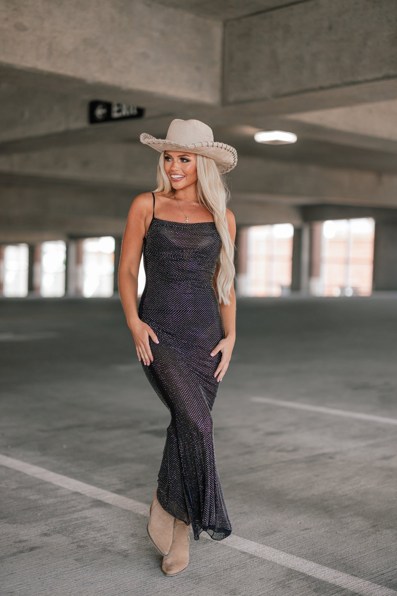 Power Move Mesh Rhinestone Maxi Dress