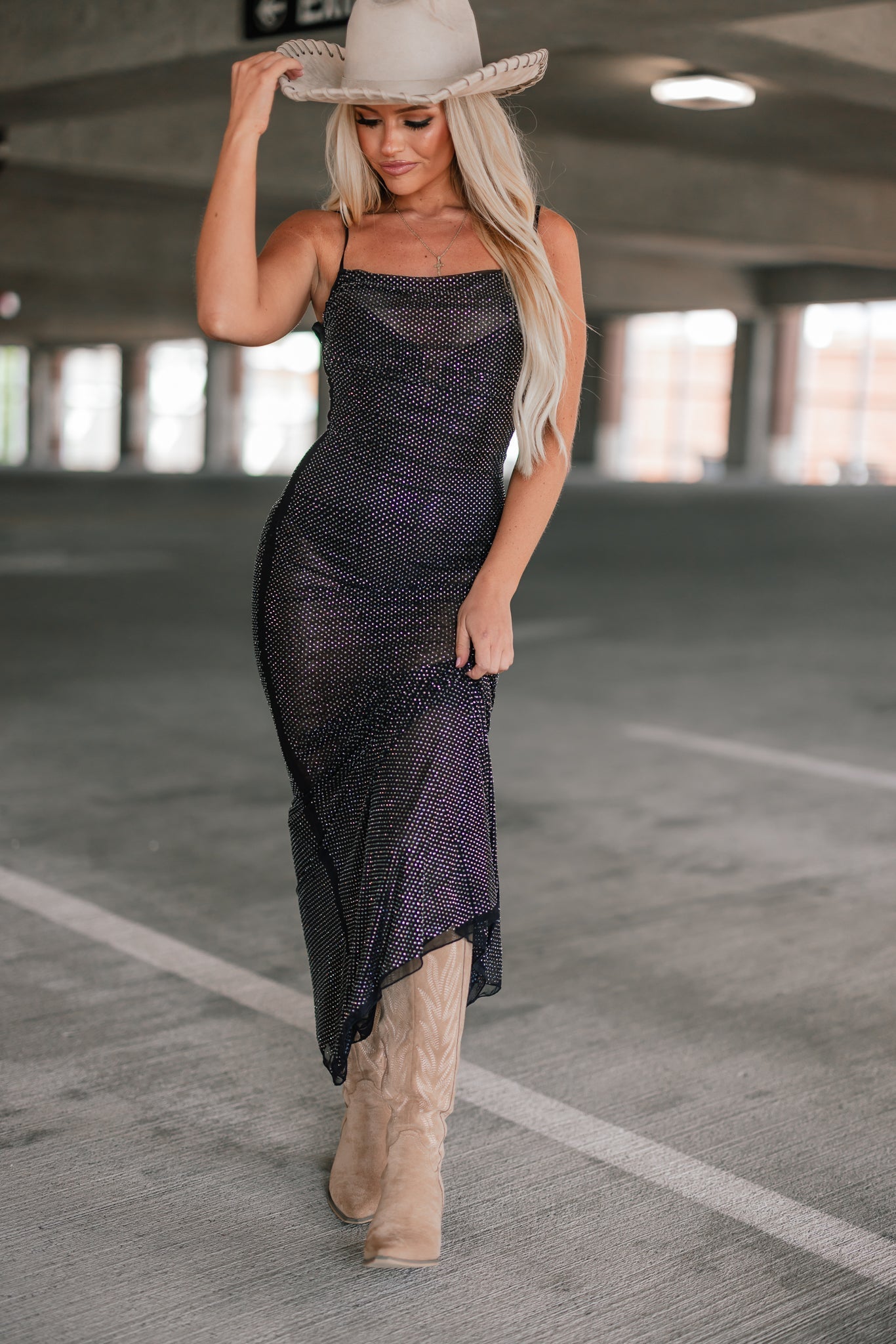 Power Move Mesh Rhinestone Maxi Dress