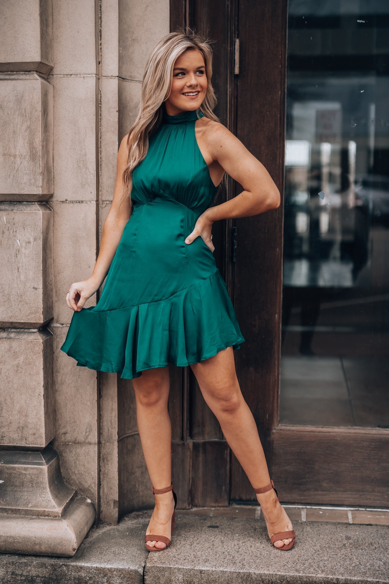 Under The Stars Halter Mini Dress (Forest Green)