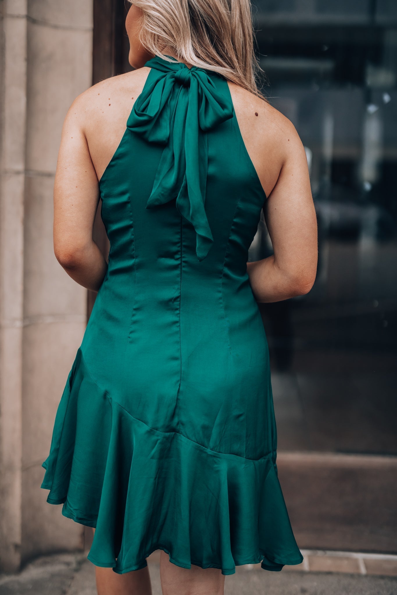 Under The Stars Halter Mini Dress (Forest Green)