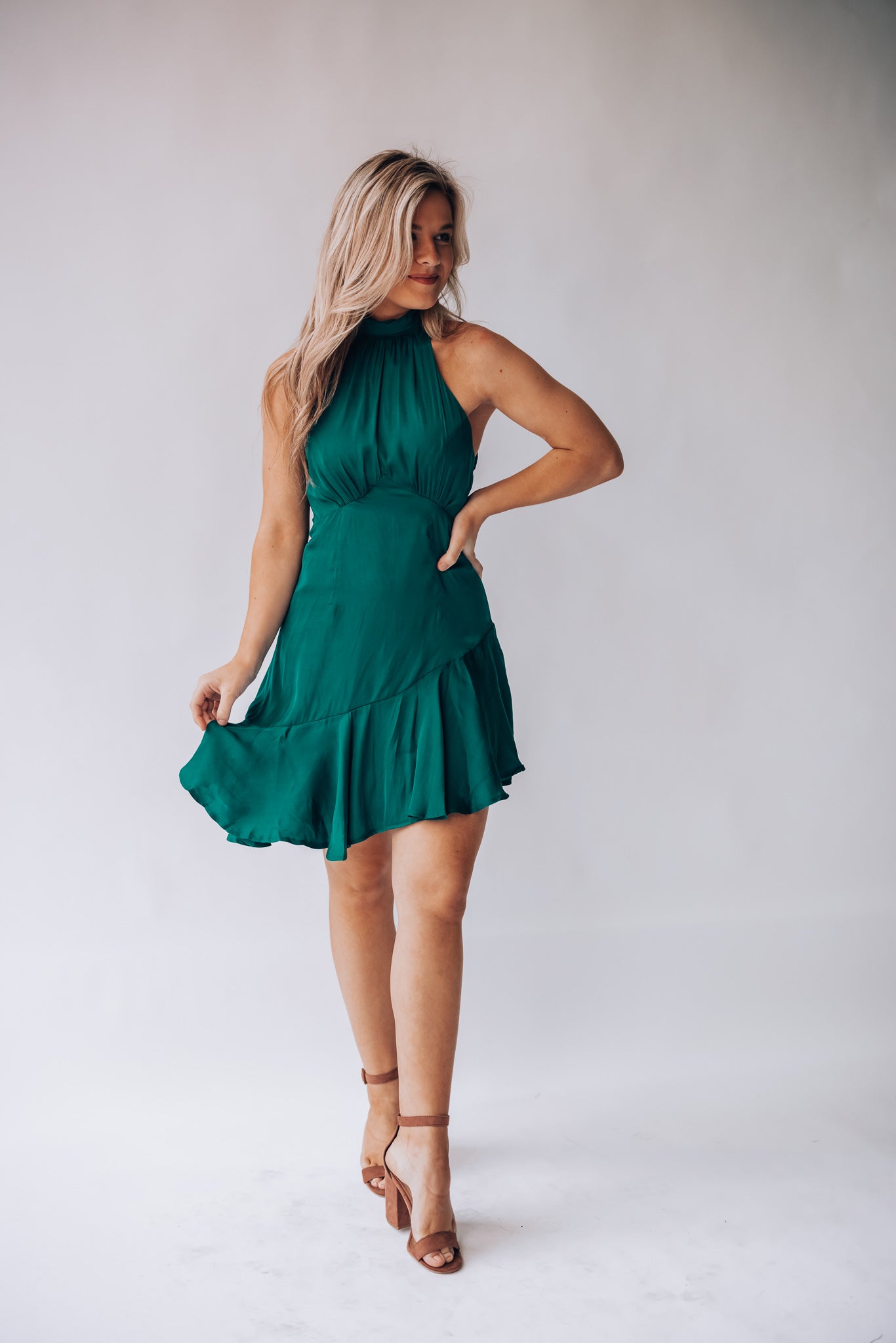 Under The Stars Halter Mini Dress (Forest Green)
