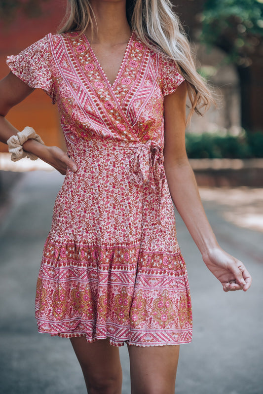 Tuscan Summer Wrap Mini Dress
