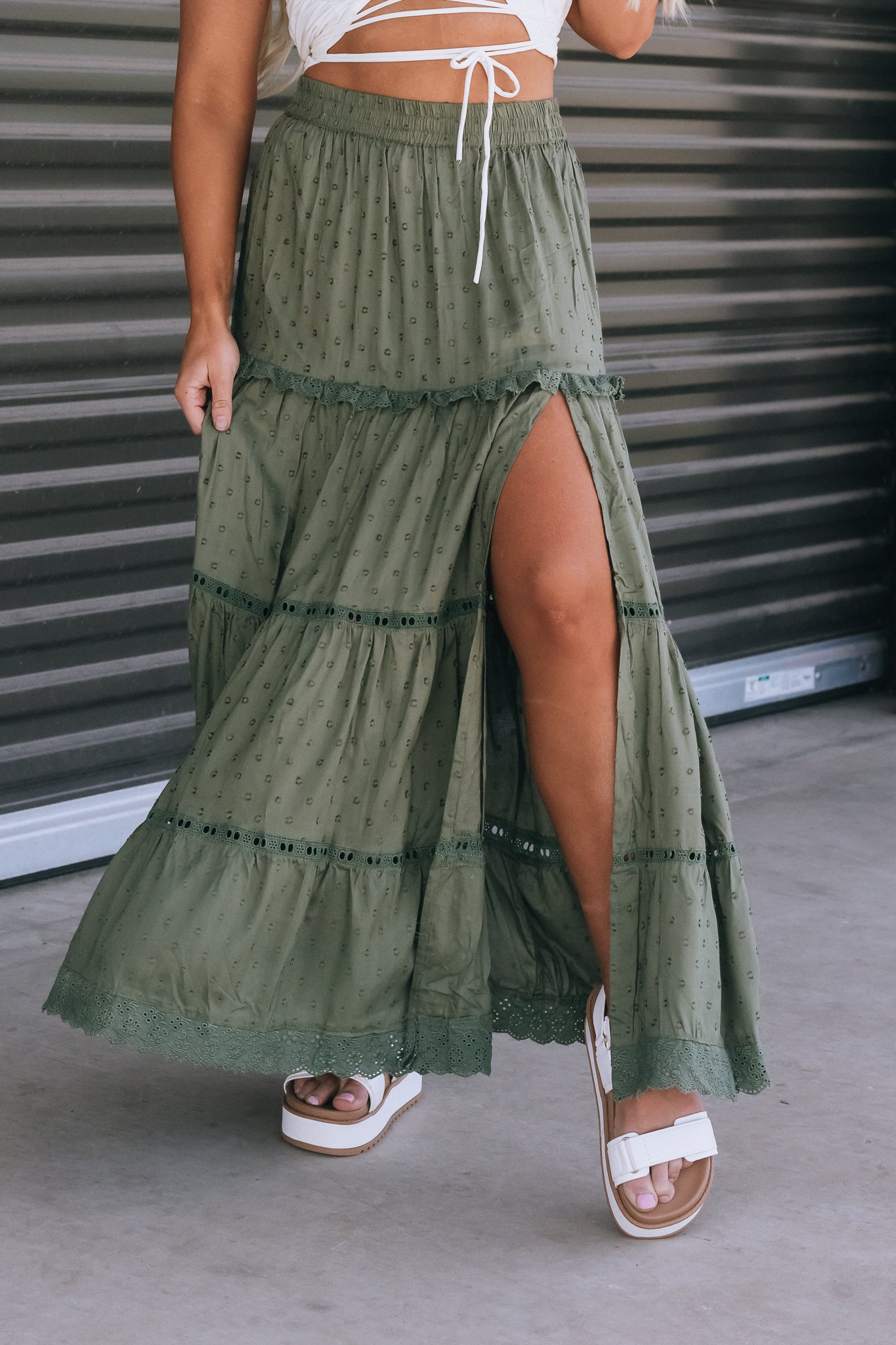 Abby Tiered Maxi Skirt (Olive)