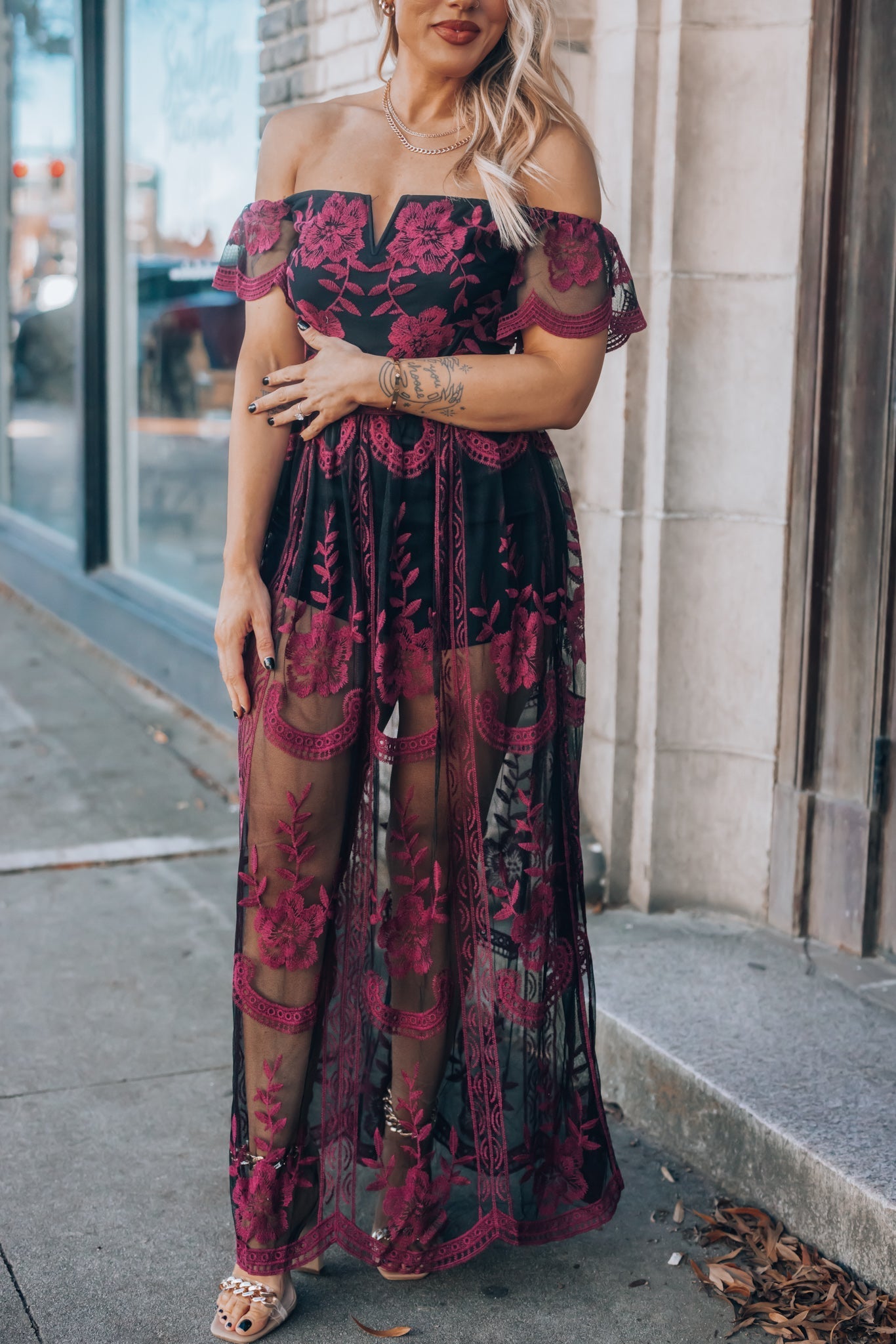 Canyon Lace Romper Dress (Black)