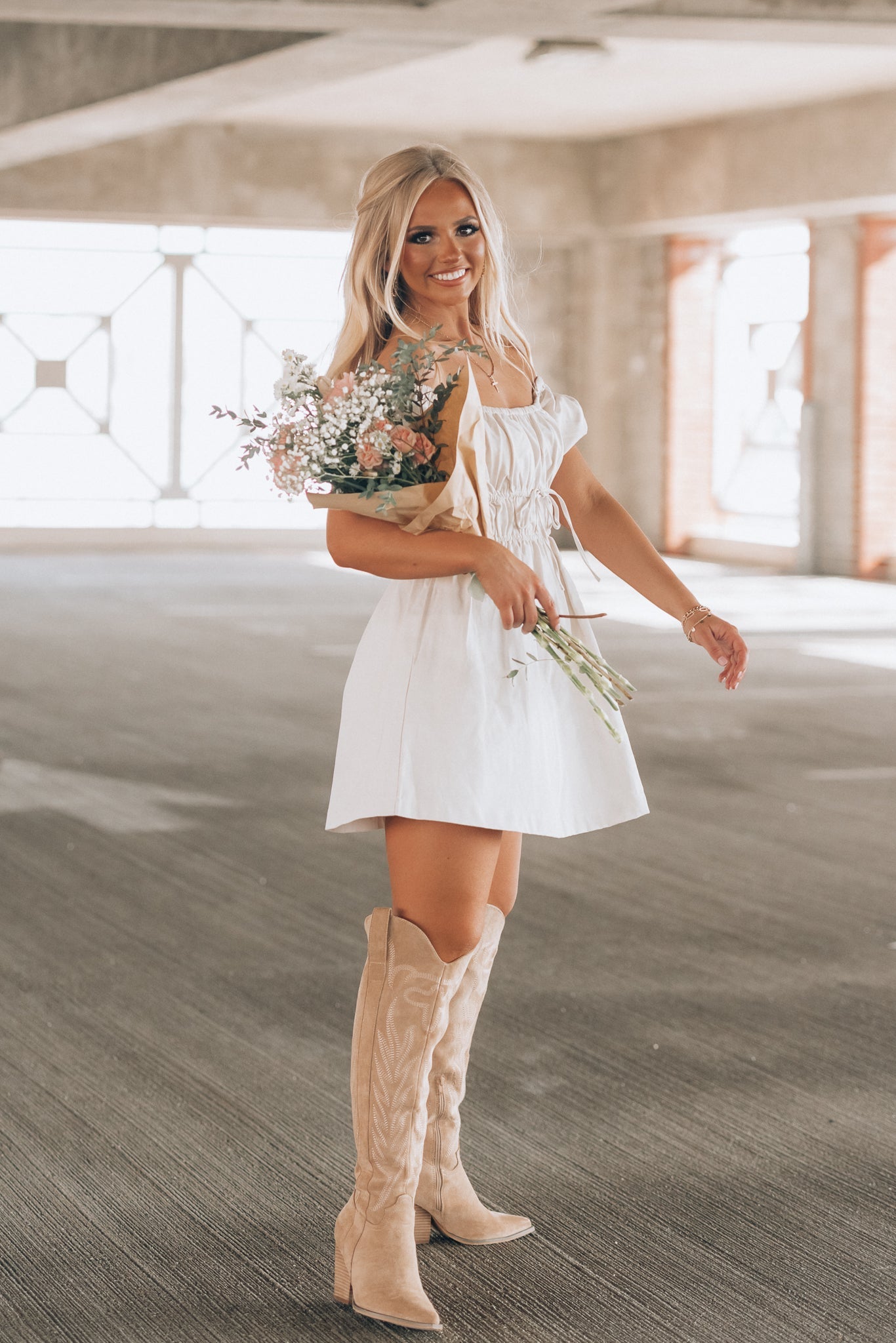 Hold Your Horses Denim Cream Mini Dress