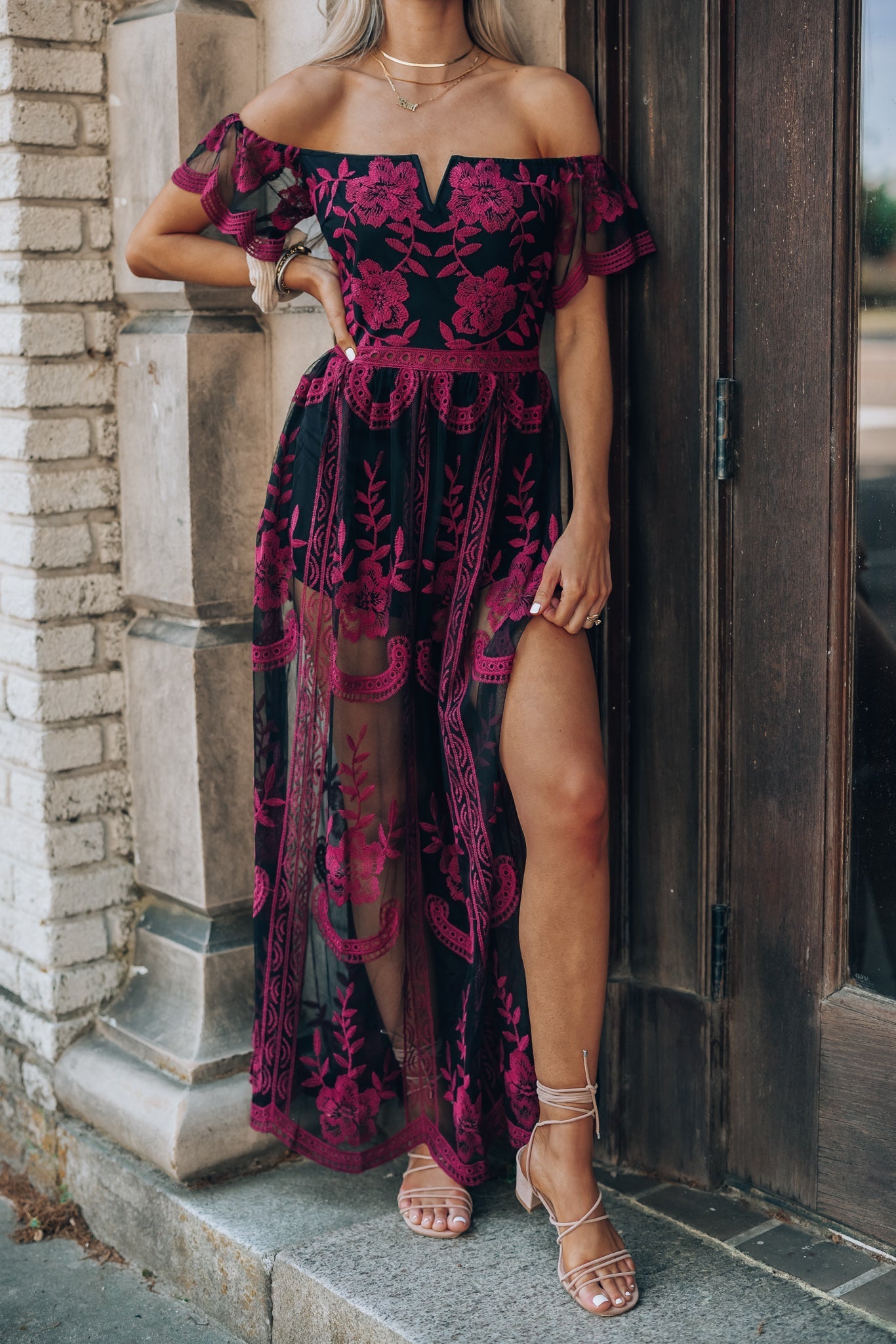 Canyon Lace Romper Dress (Black)