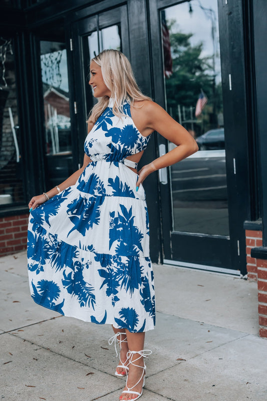 Sunsational Cutout Midi Dress (Navy)