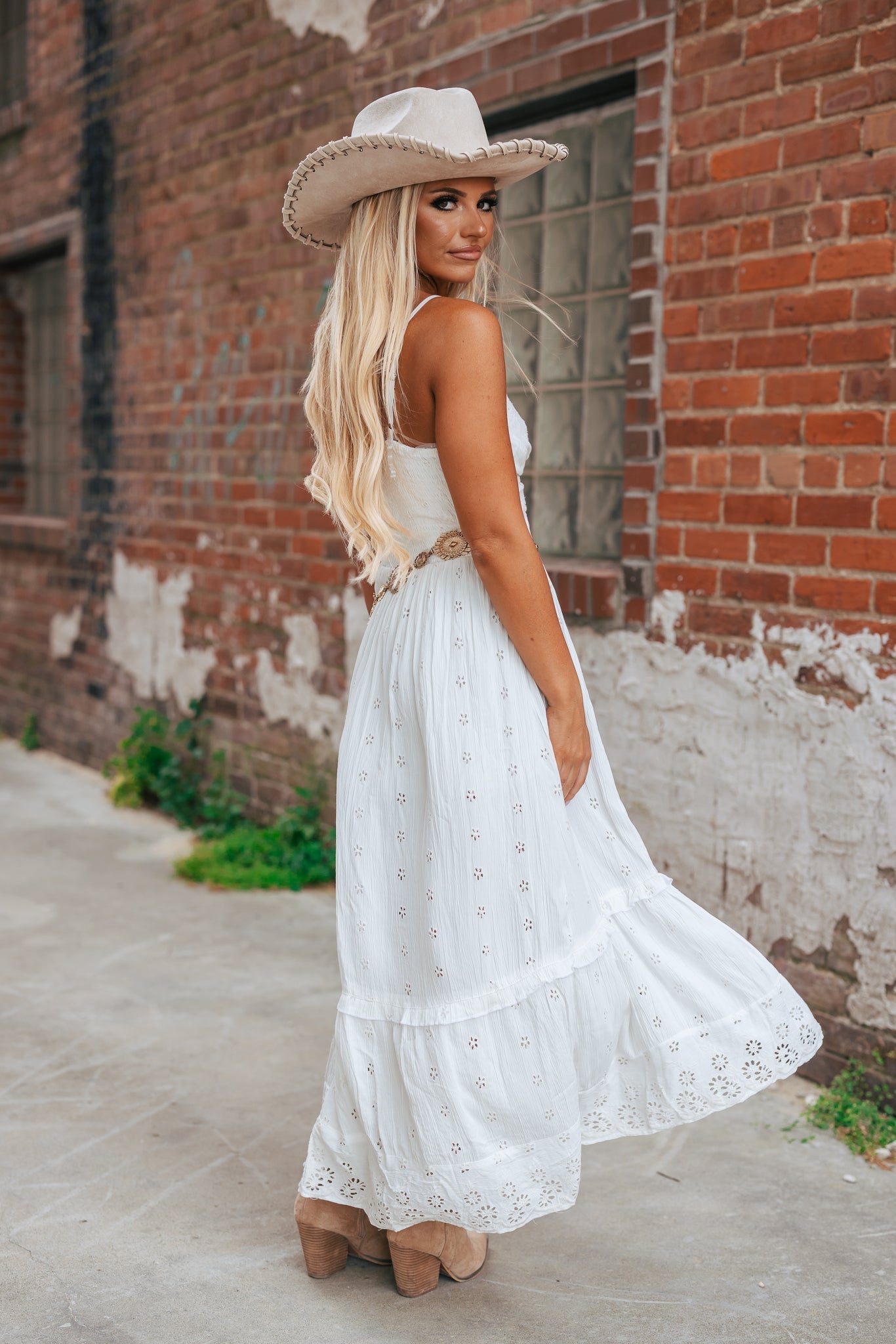 Say You're Mine Eyelet Midi Dress (Ivory)