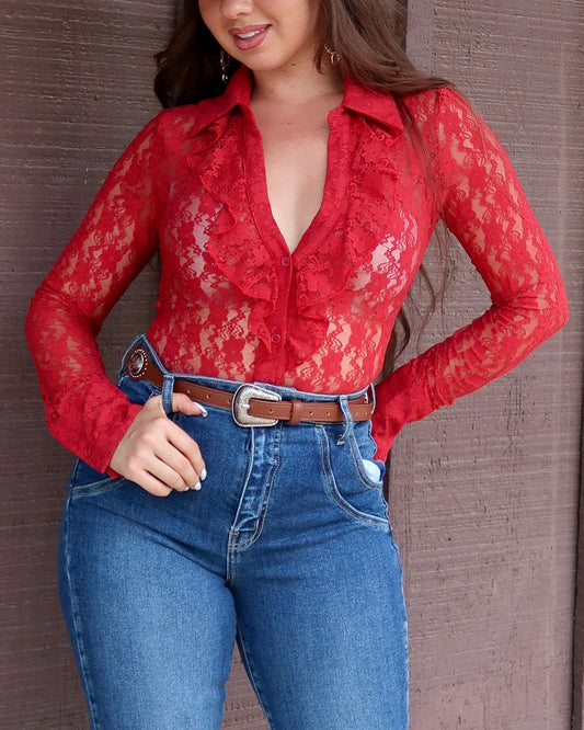Emma Lace Bodysuit (Red)