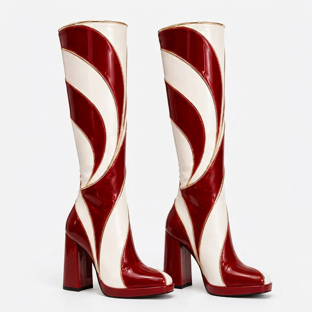 Mistle Glossy Holiday Boots | Stiletto or Block Heel