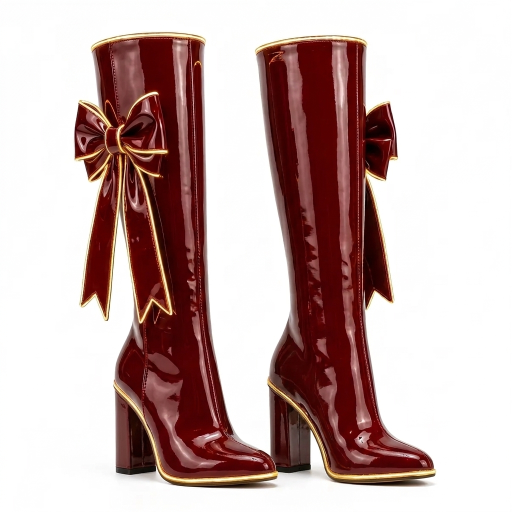 Mistle Glossy Holiday Boots | Stiletto or Block Heel