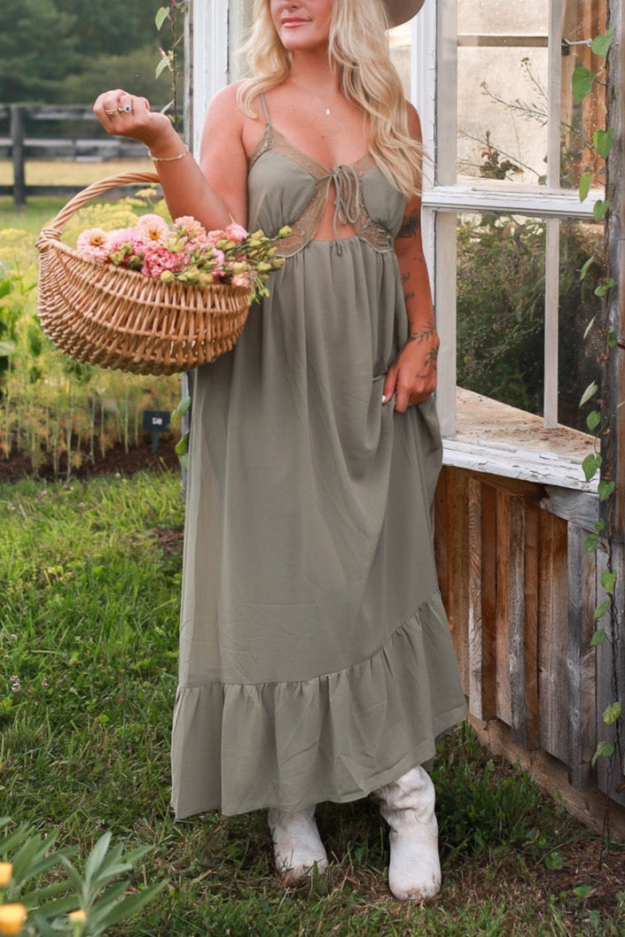 Sundown Lace Midi Dress - Green Fig