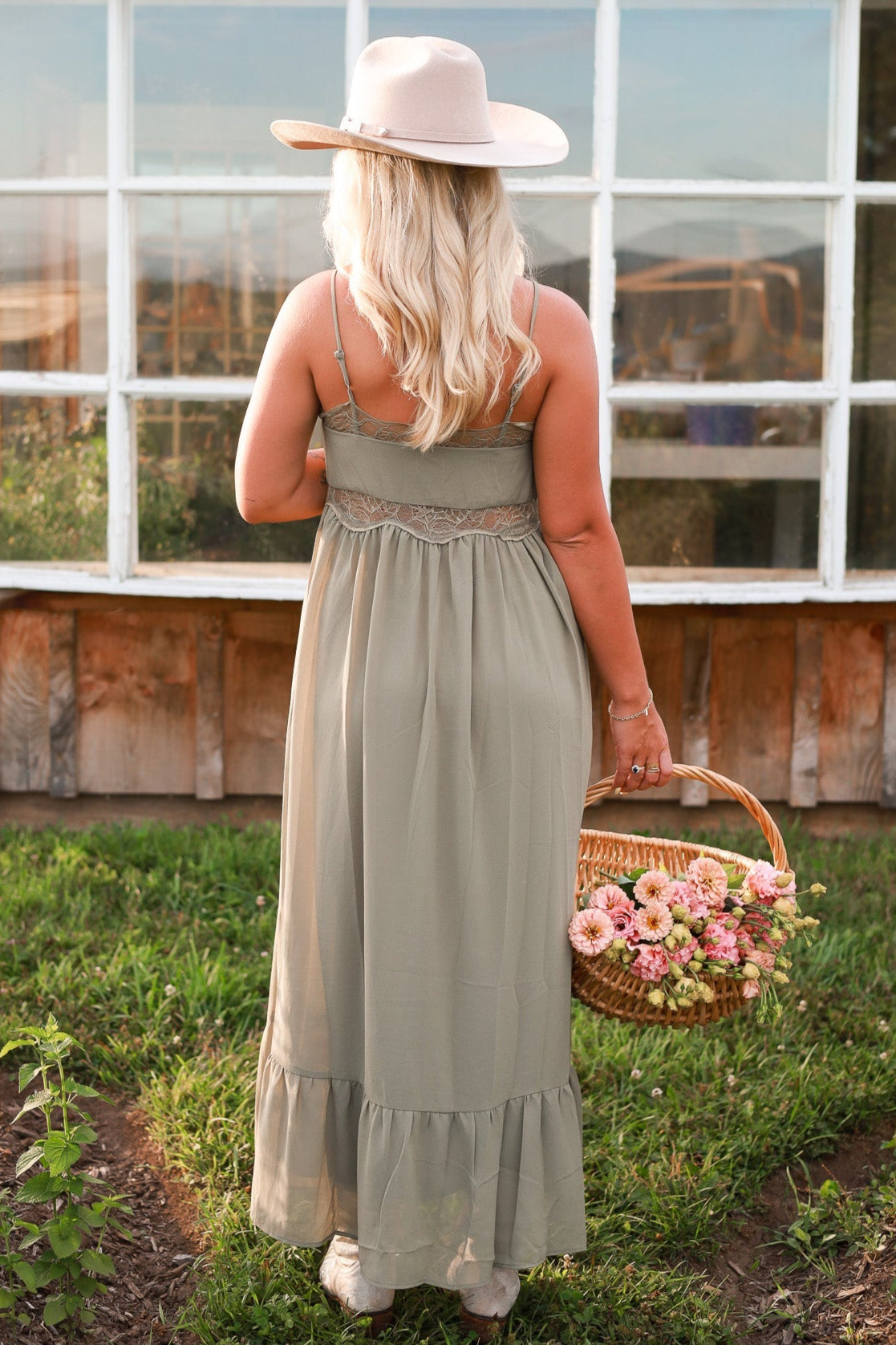 Sundown Lace Midi Dress - Green Fig