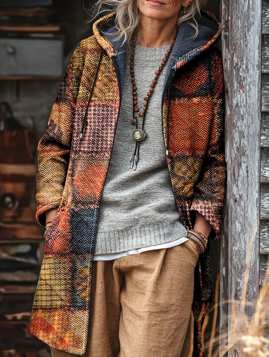 Unisex Vintage Ethnic Splicing Art Print Plush Thick Long-Sleeved Sweater Cardigan Coat