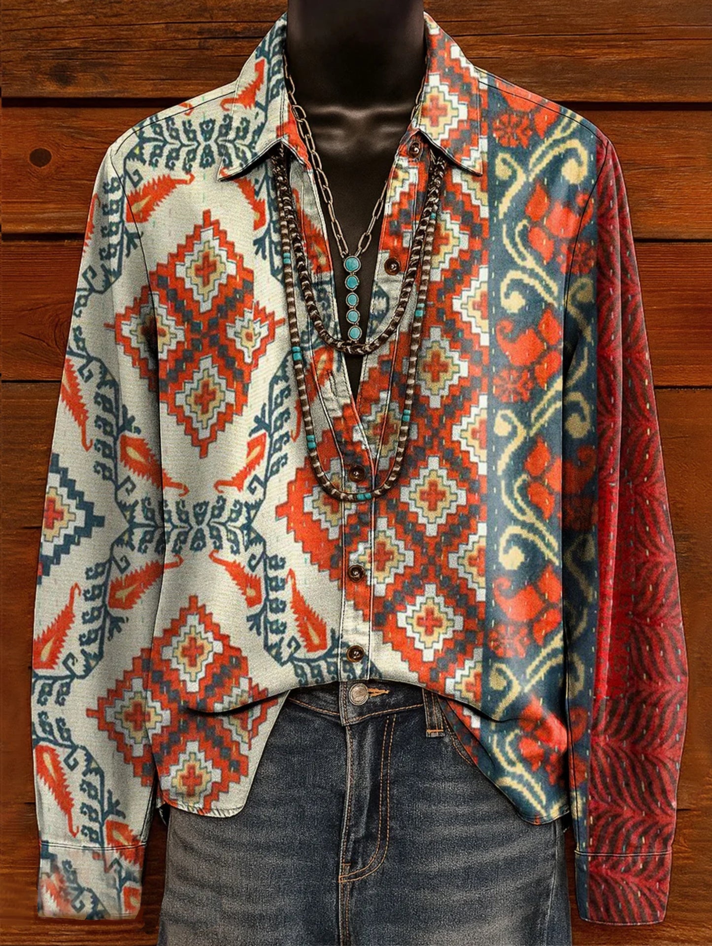 Women's Vintage Ethnicity Totem Floral Pattern Art Casual Cotton Shirt