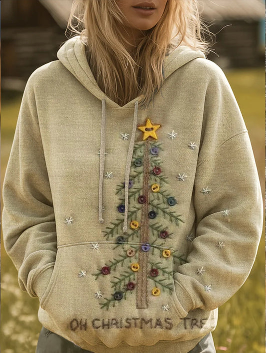 Button Christmas Tree Pattern Art Print Casual Hoodie