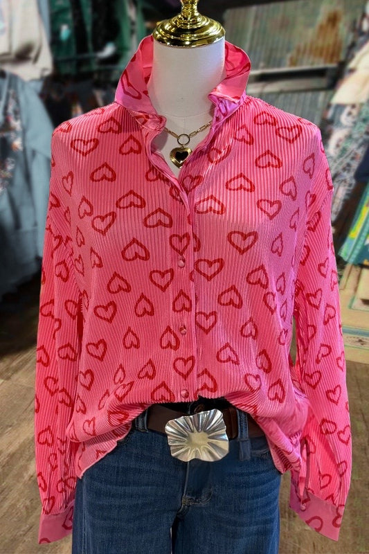 Striped Heart Print Oversized Valentine's Day Shirt