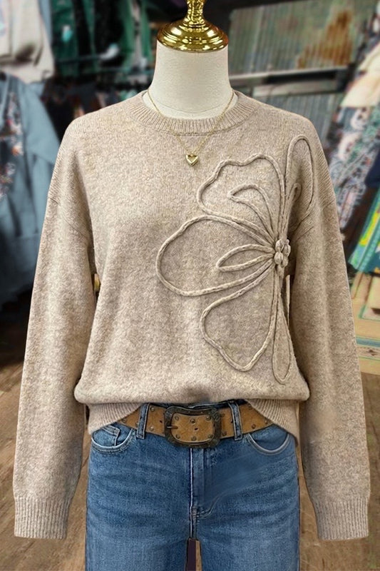 Chic Flower Embroidered Long Sleeve Sweater