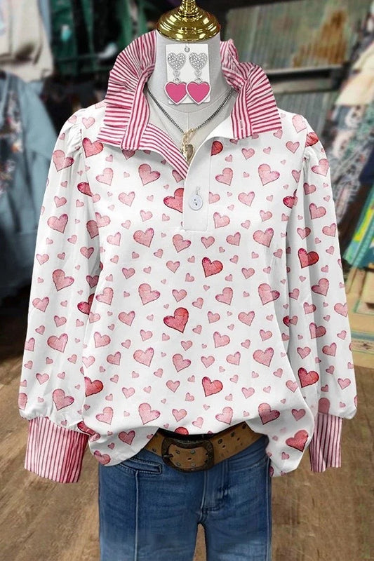 Sweet Heart Print Striped Top