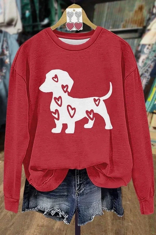 Cute Dog Heart Print Valentine's Day Sweatshirt