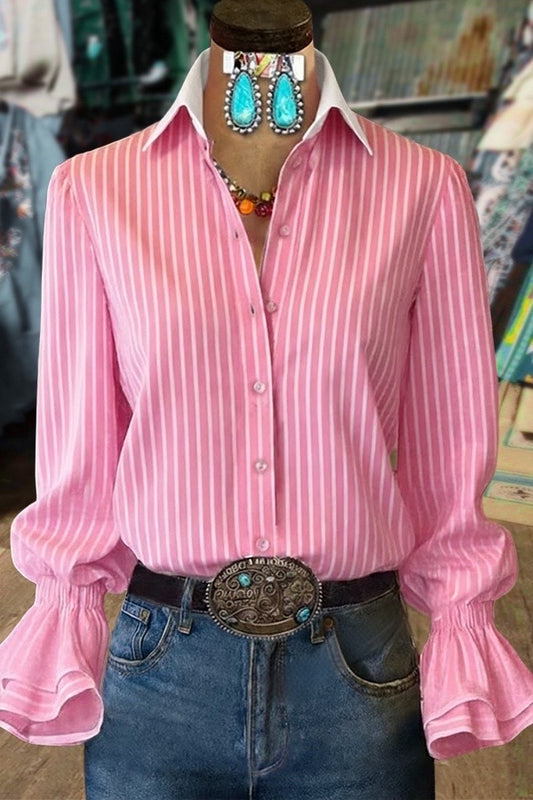 Casual Striped Flared Cuffs Blouse