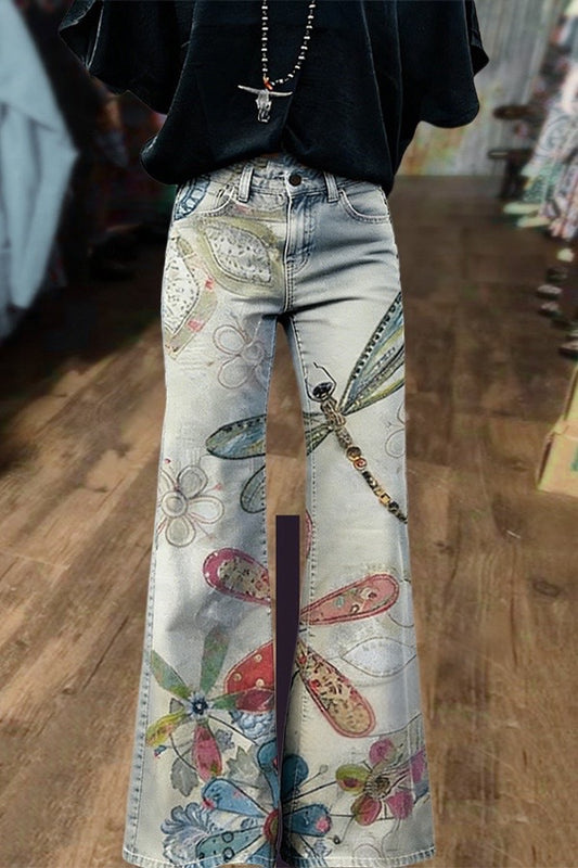 Boho Floral Print Wide Leg Pants