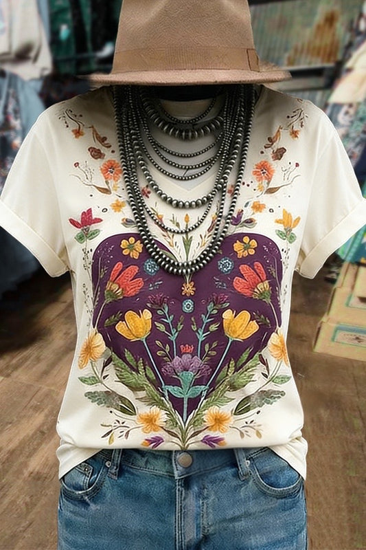 Valentine's Day Heart Print Short Sleeve T-Shirt