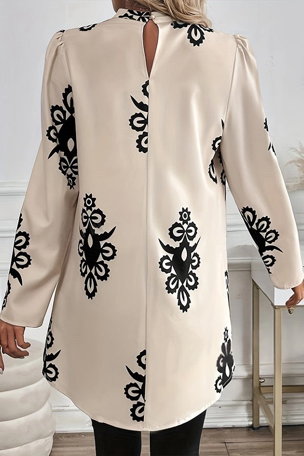 Elegant Ethnic Print Long Sleeve Top