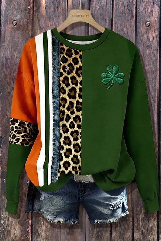 Mixed Leopard Print Long Sleeve Sweatshirt