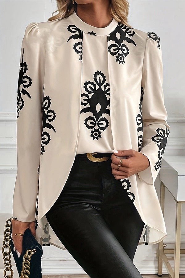 Elegant Ethnic Print Long Sleeve Top
