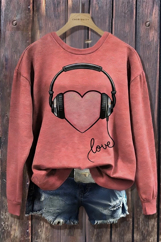 Heart Print Long Sleeve Sweatshirt